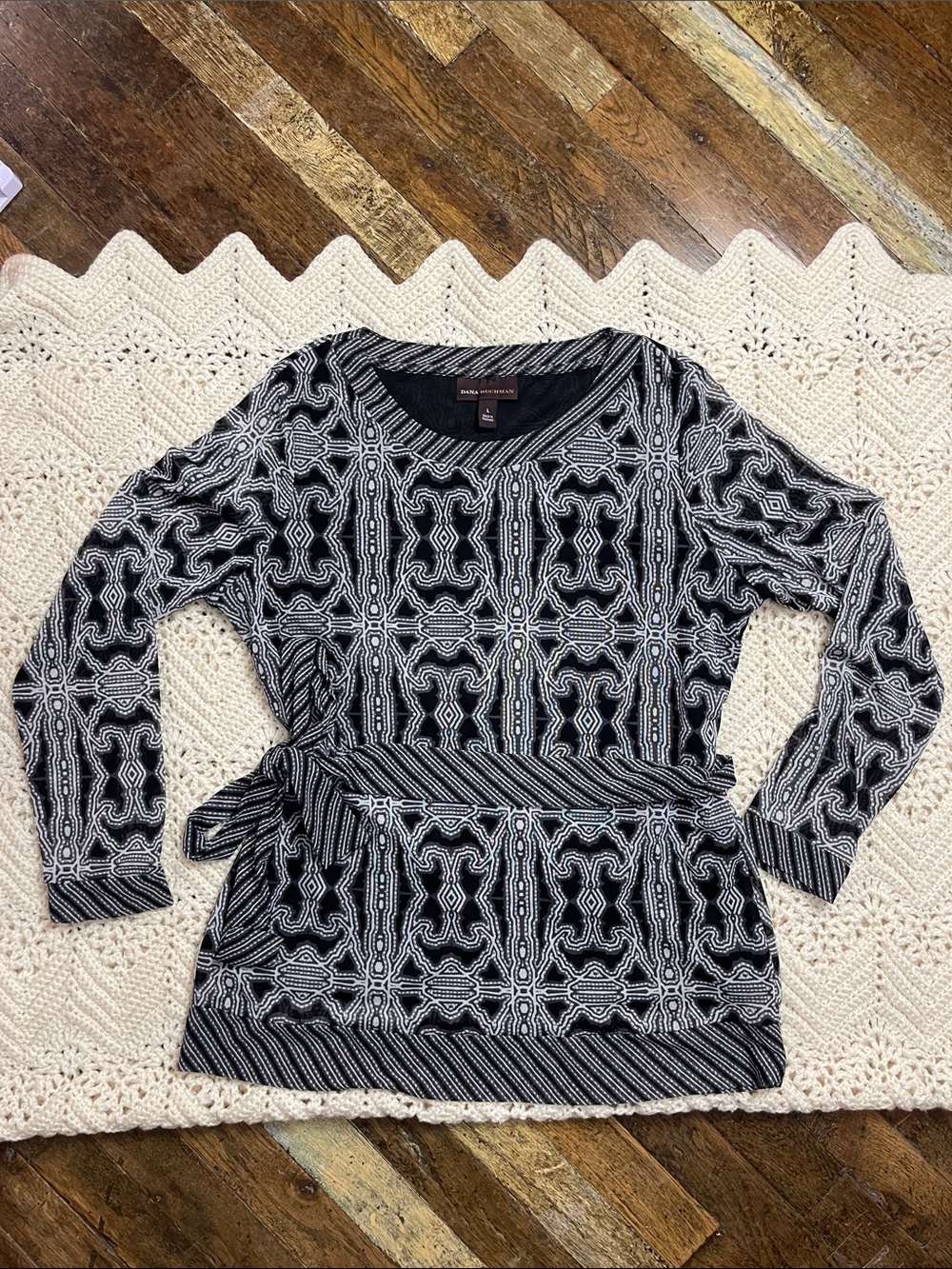Vintage y2k DANA BUCHMAN Sheer Geometric Tunic top large